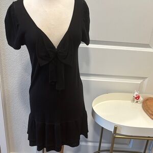 Virginie Castaway Black Mini Dress with Bow Detail